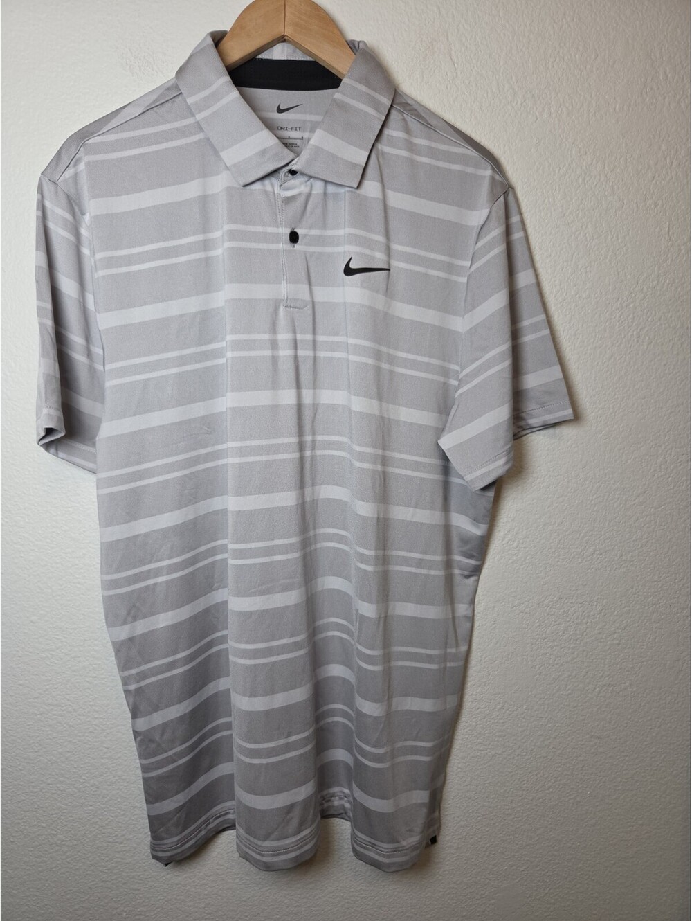 Nike Dri-Fit Tour Striped Golf Polo  Gray white Men’s Sz L